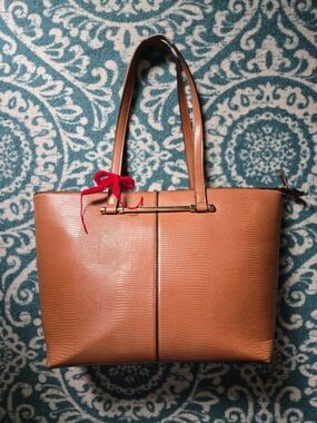 Call It Spring Cognac Faux Lizard Laptop Tote Bag